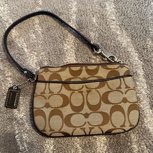 Coach Tan and Brown Signature Wristlet